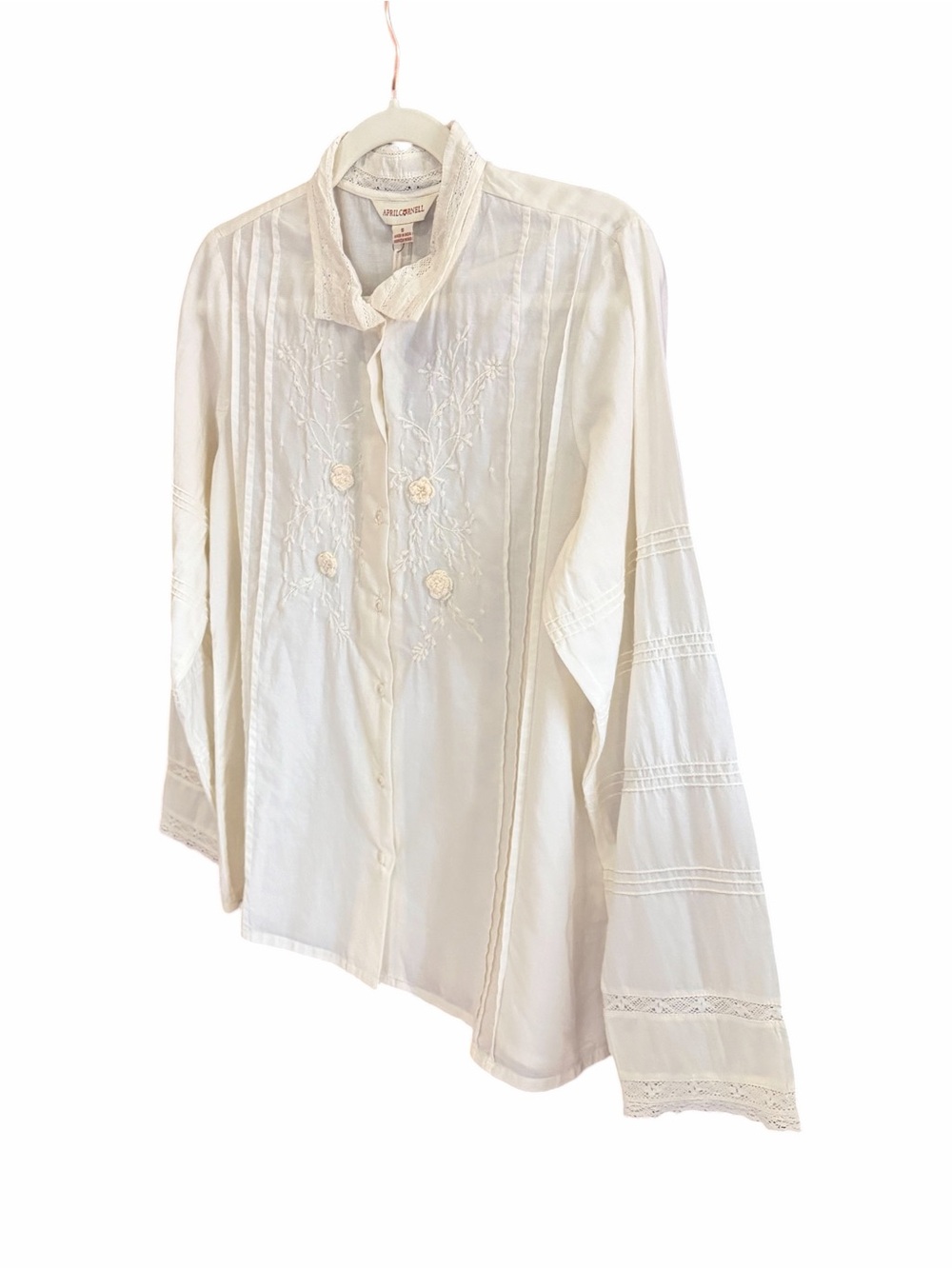 NWT APRIL CORNELL Meg Blouse Ecru Embroidered Crochet Flowers S - Picture 2 of 11